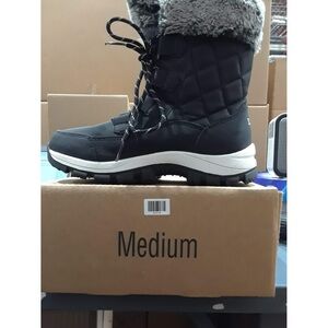 EARLDE Womens Snow Boot Waterproof Lace Up Mid-Calf Black 9